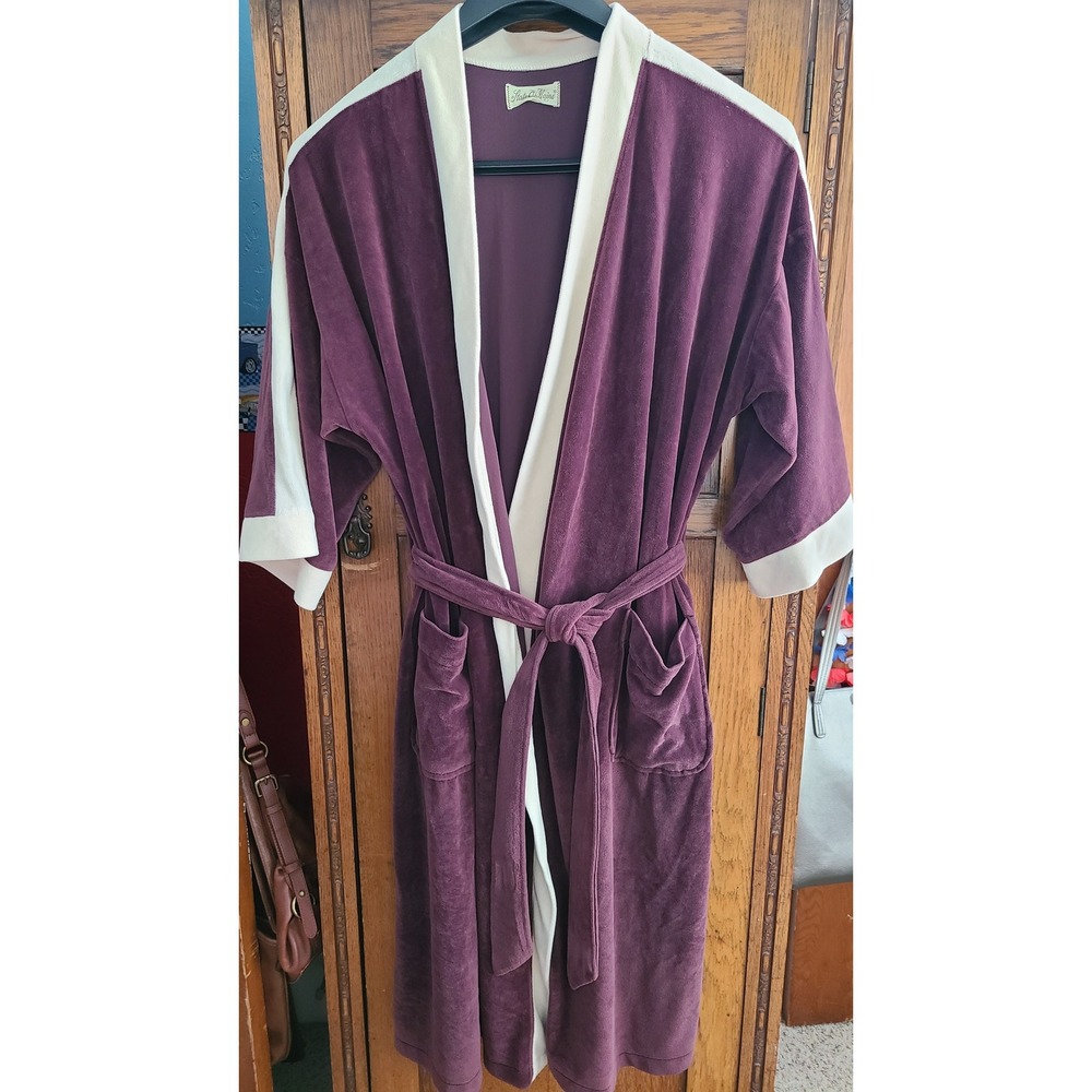 State O Maine Vintage Mens Robe One Size Brown Velour Belted Loungewear